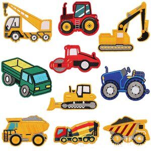 Set of 10 Construction Vehicle Crane Patches Crane Truck Iron on Patches